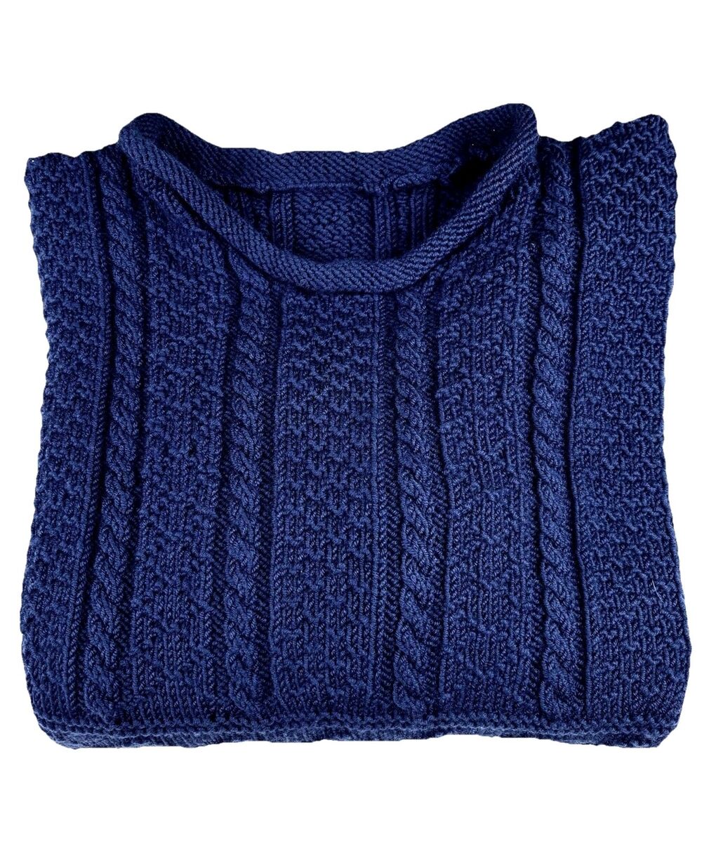 Men’s Cable Knit Roll Neck Fisherman Cozy Blue Sweater Jumper Size 2XL Handmade